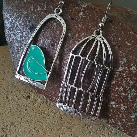 NEW Birdcage Earrings - Teal / Silver Color - Picture 1 of 2